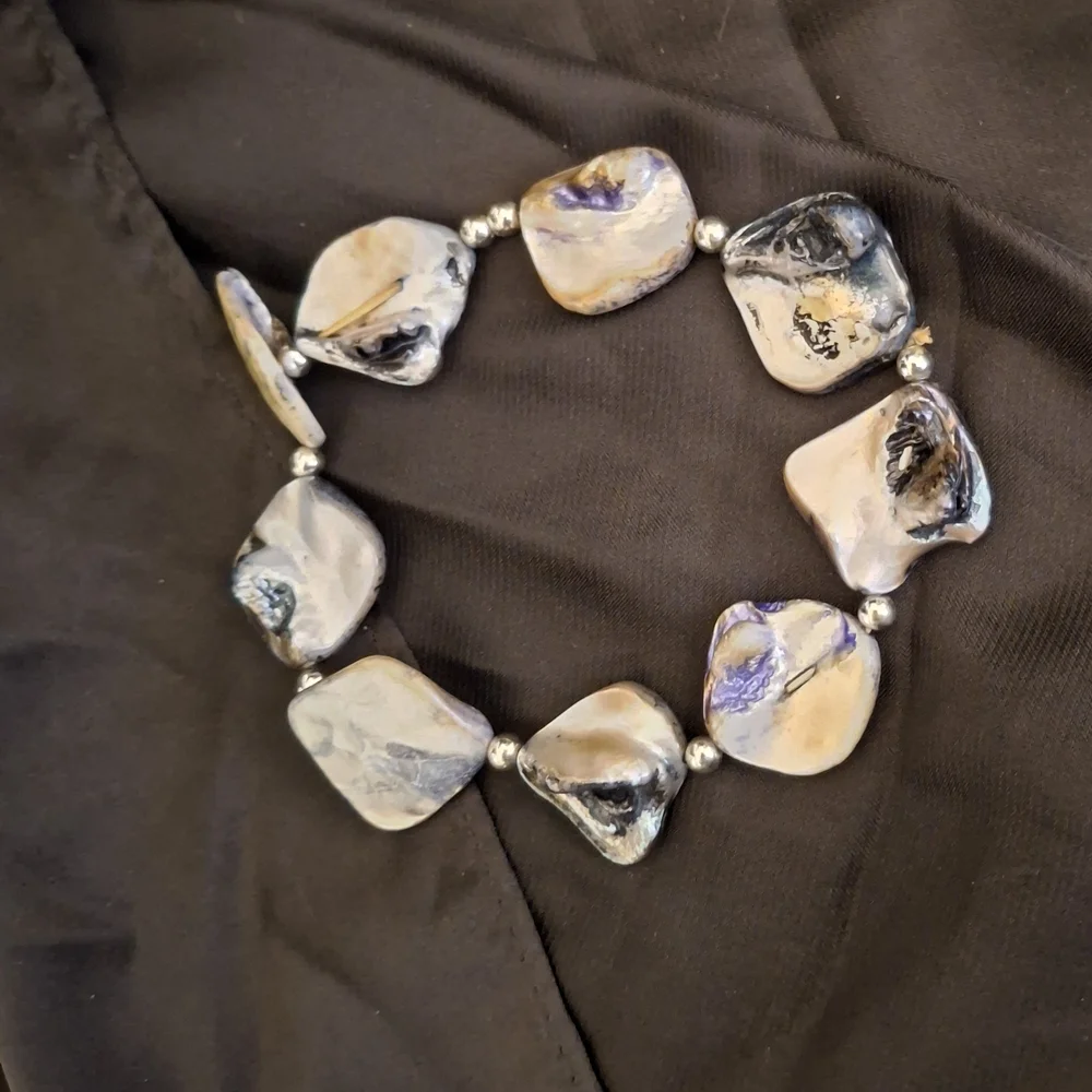 Mother Of Pearl MOP and Silver Women's Stretch Bracelet